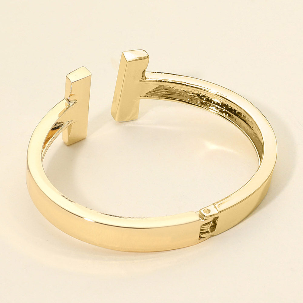 Gold-Plated T-Bar Hinge Cuff Bracelet