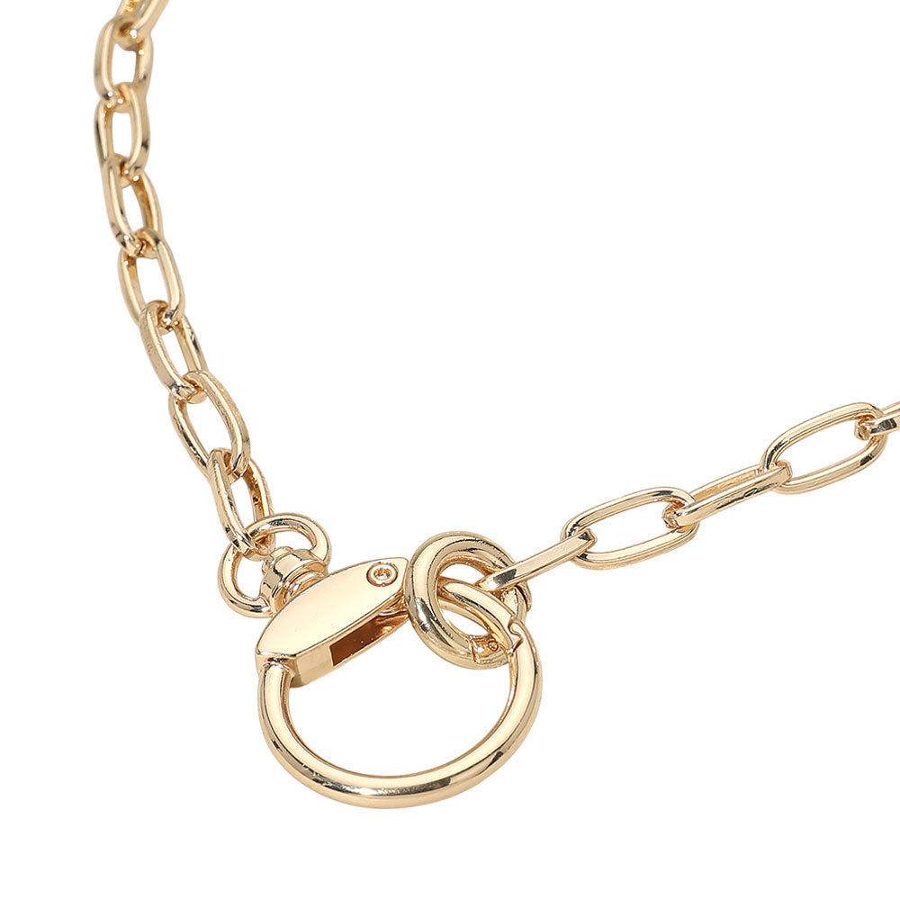Gold-Plated Charm Holder Chain Necklace, Statement Link Style