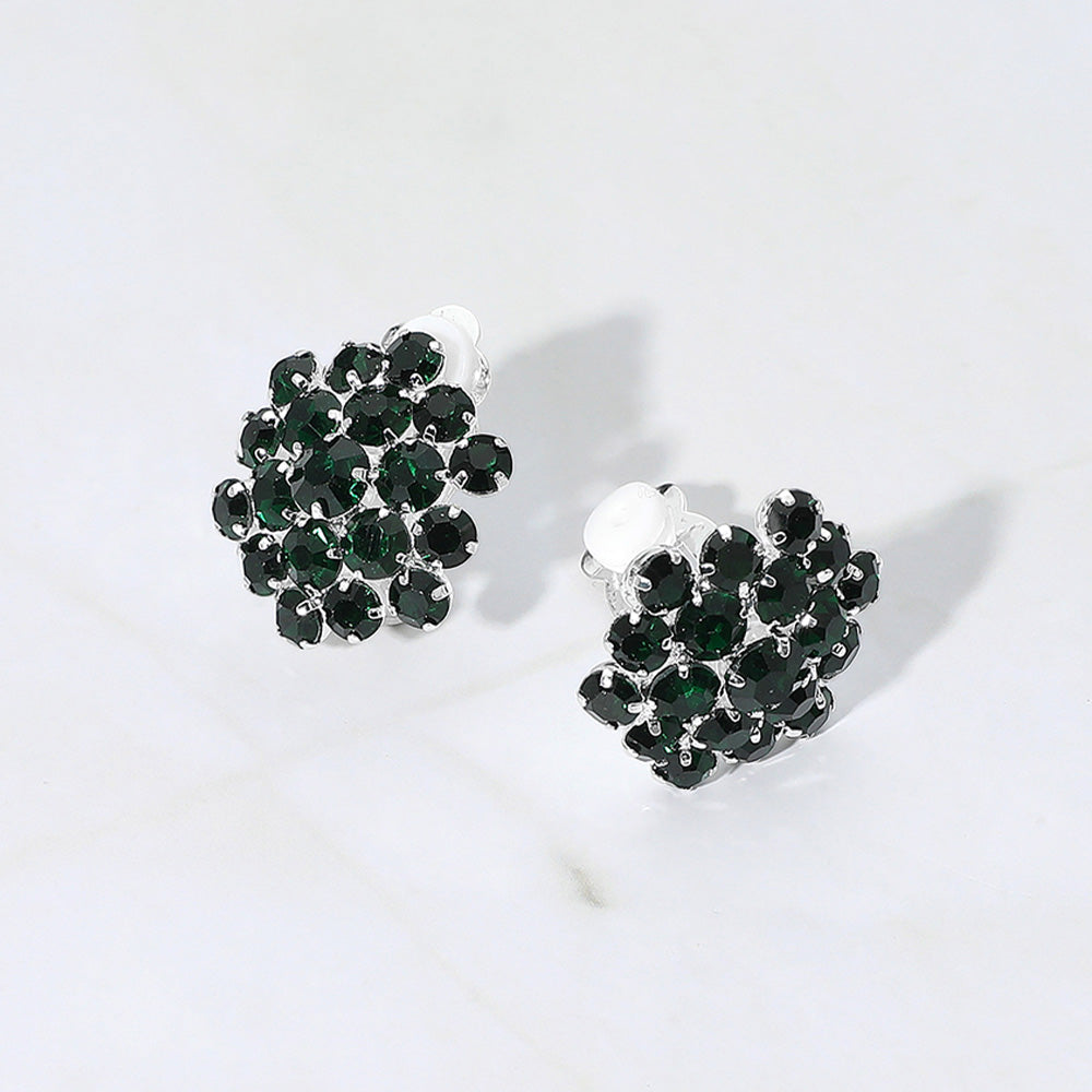 Rhinestone Cluster Flower Evening Clip On Earrings