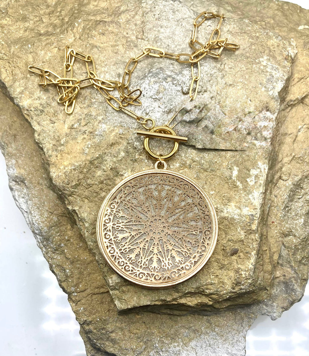 Boho Gold Statement Necklace with Medallion