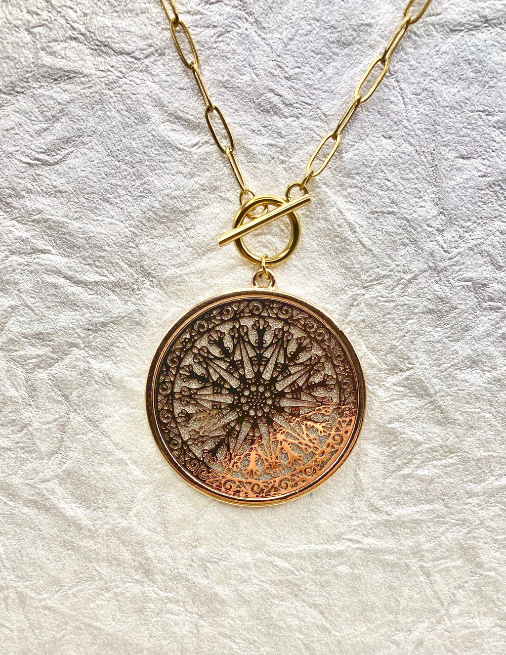 Boho Gold Statement Necklace with Medallion