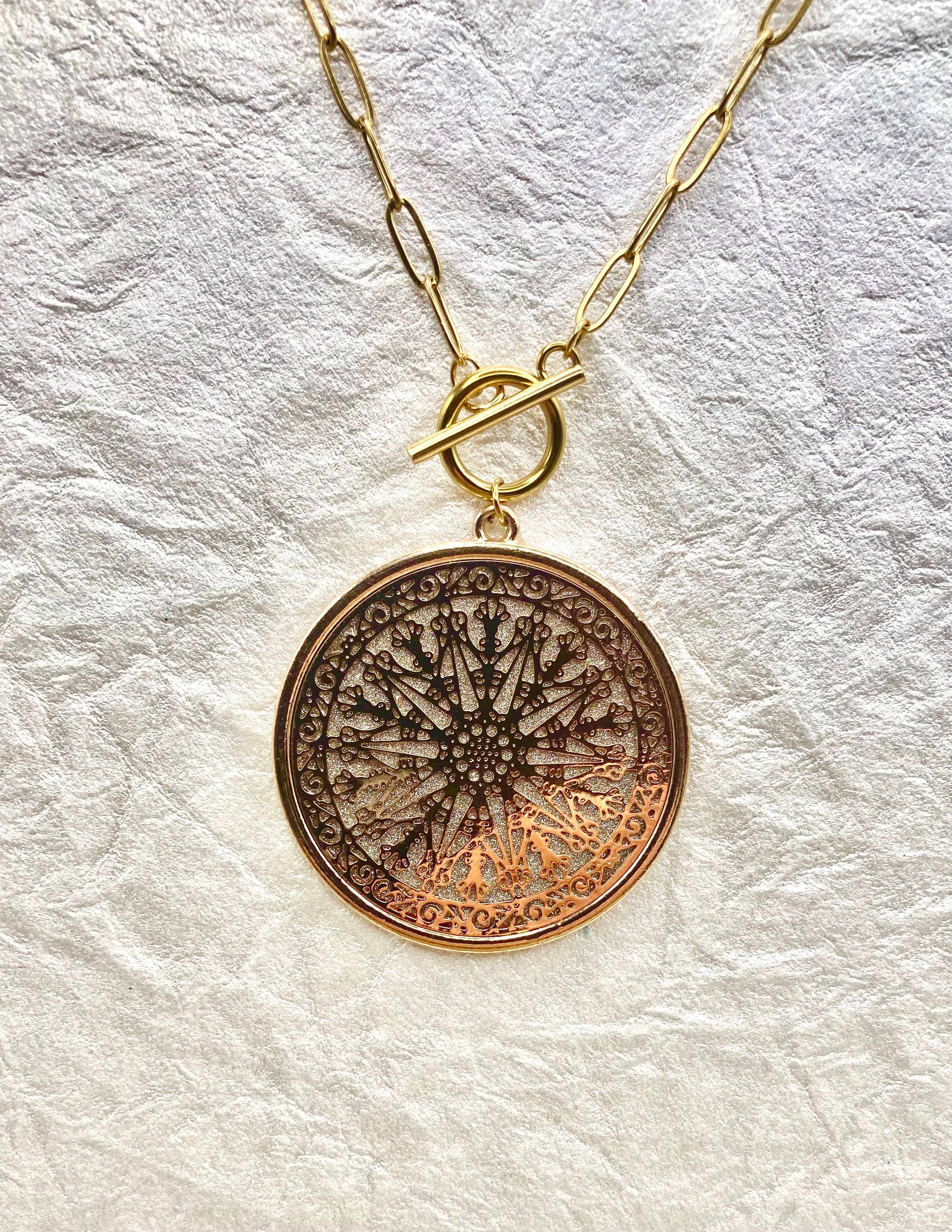 Boho Gold Statement Necklace with Medallion