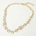 14K Gold Plated CZ Stone Paved Lock Accent Horsebit Chain Link Necklace
