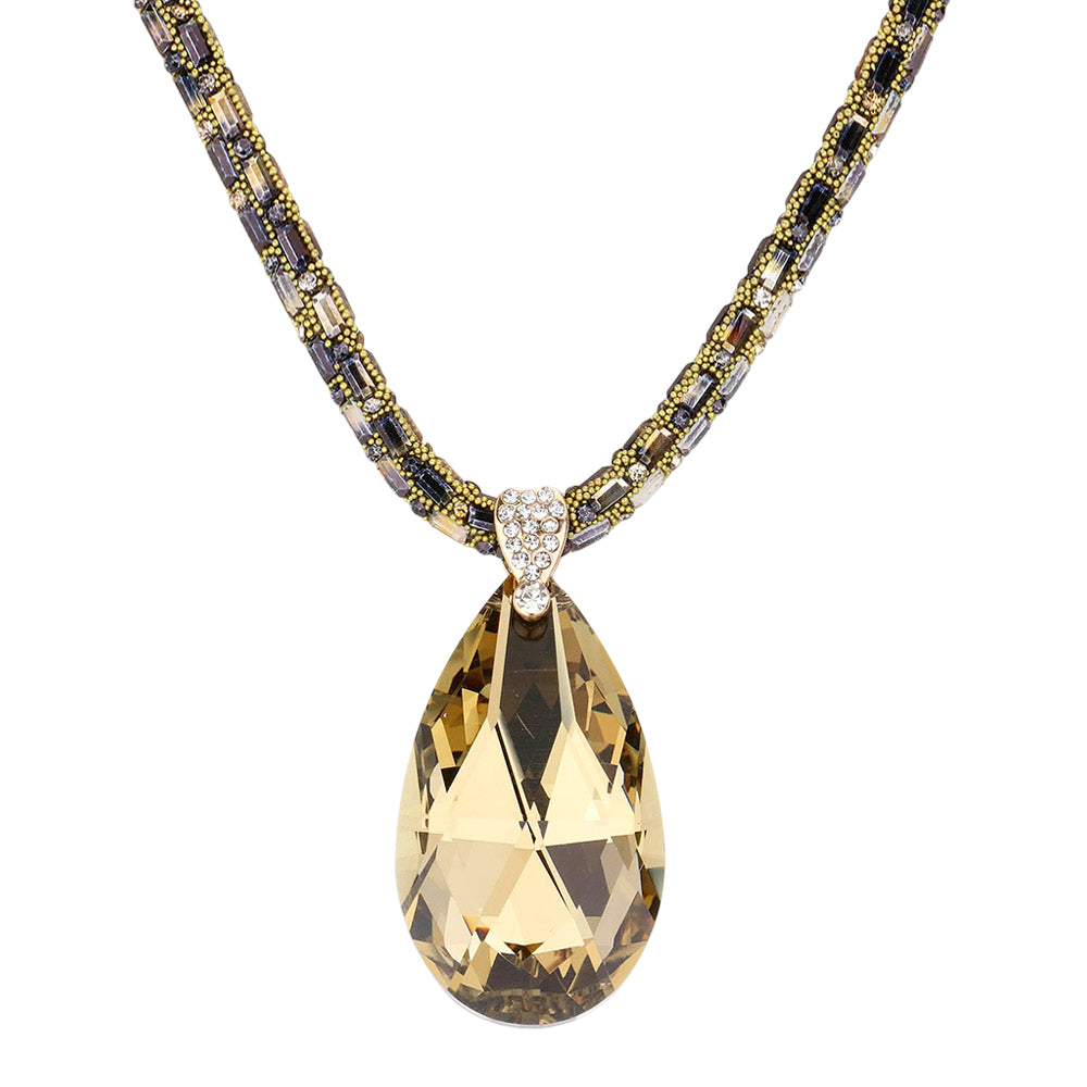 Beaded Necklace with Gemstone Pendant