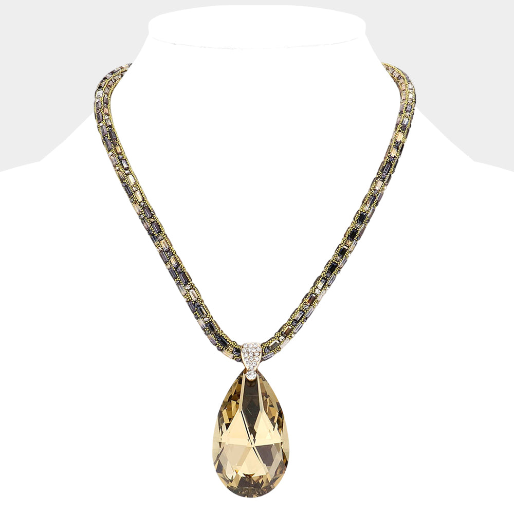 Beaded Necklace with Gemstone Pendant