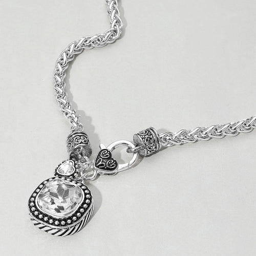 14″ Sparkle Charm Crystal Choker Necklace – Silver Braided Chain