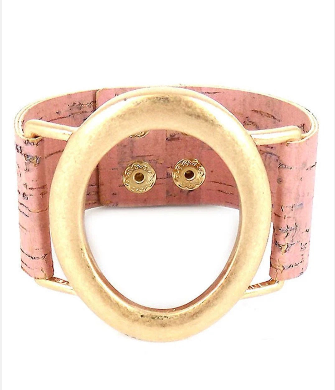 Pink Cork Wrap Bracelet with Gold O-Ring (7")