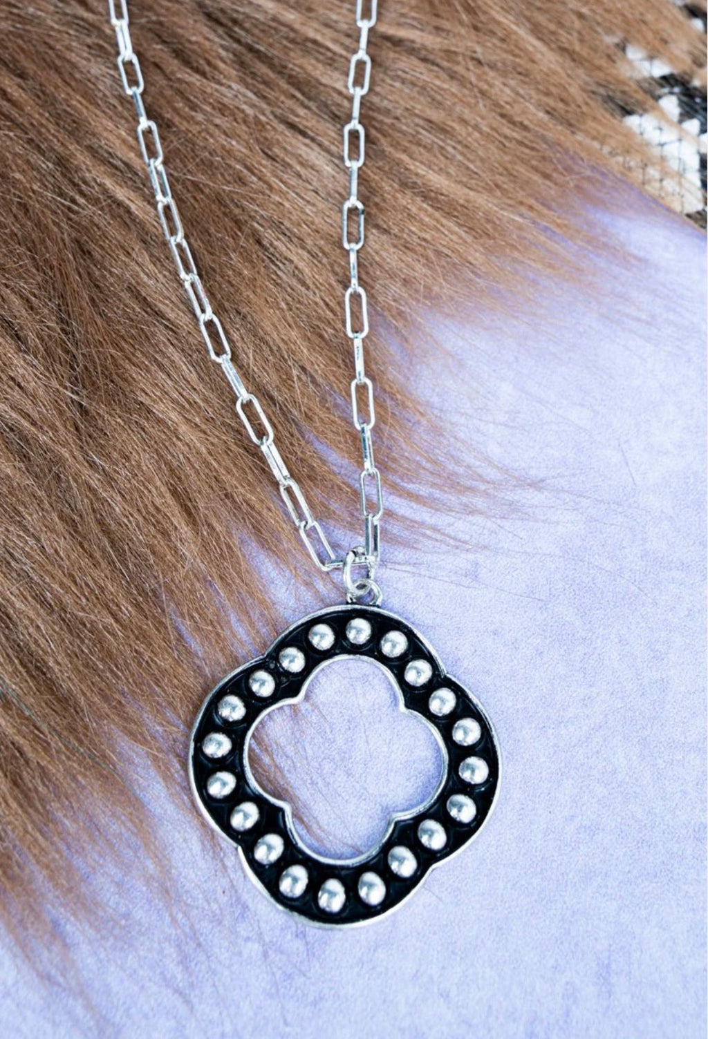 16″ Silver Clover Medallion Necklace | Western Boho Statement