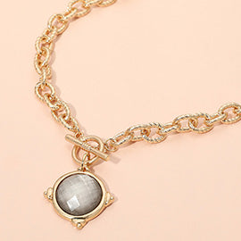 16″ Gold Compass Pendant Choker with Front Toggle & Faceted Stone