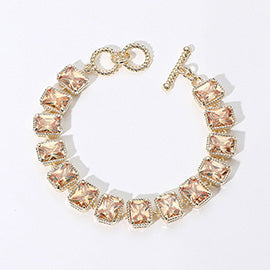 7″ Gold Bracelet with Champagne Emerald Cut Crystals + Toggle Closure