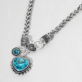 Silver Braided Choker Necklace with Stunning Heart Gemstone Pendant
