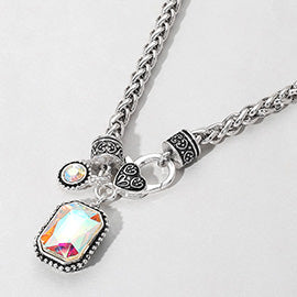 Silver Braided Choker Necklace with Stunning Gemstone Pendant