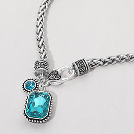 Silver Braided Choker Necklace with Stunning Gemstone Pendant
