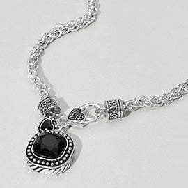 14″ Sparkle Charm Crystal Choker Necklace – Silver Braided Chain