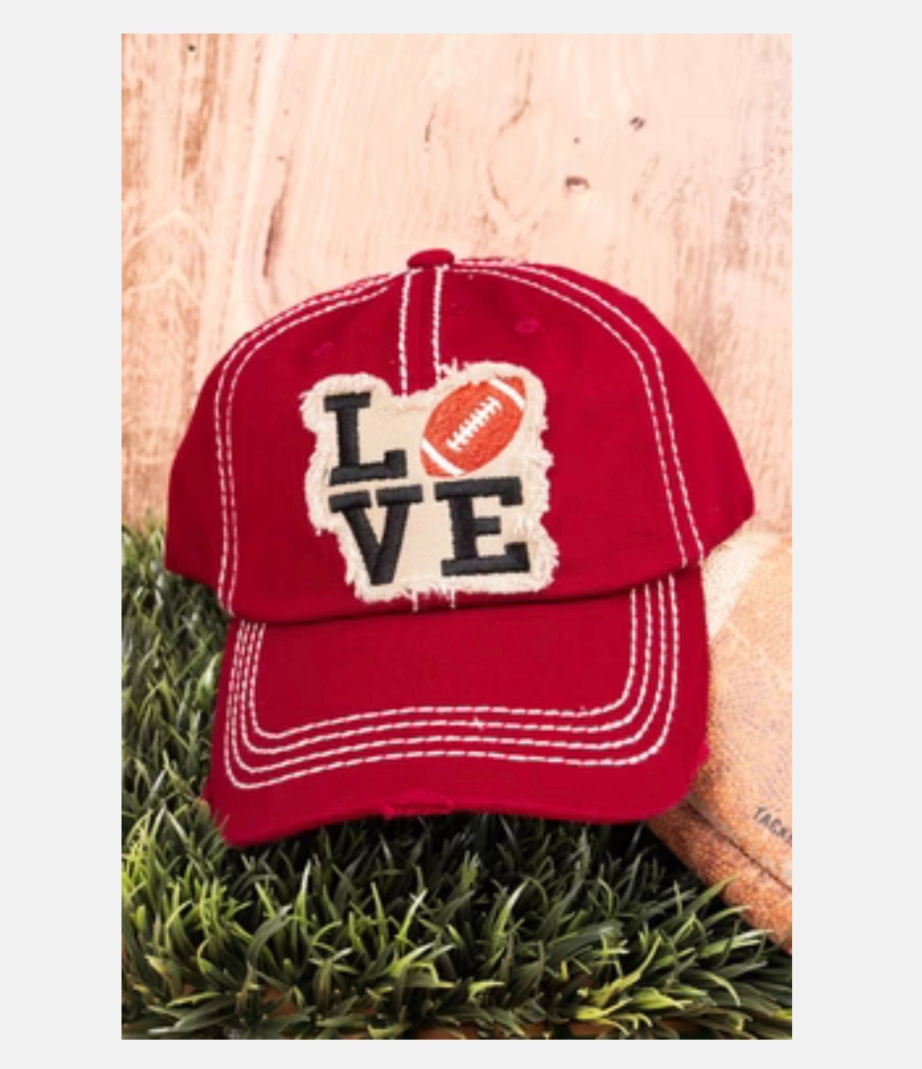 Football LOVE Patch Hat – Red Distressed