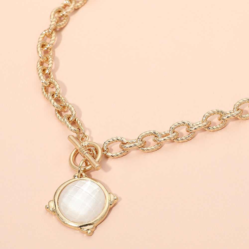 16″ Gold Compass Pendant Choker with Front Toggle & Faceted Stone