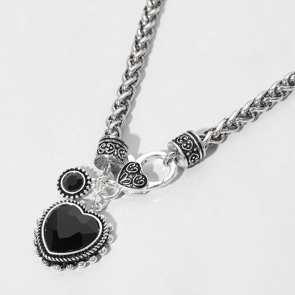 Silver Braided Choker Necklace with Stunning Heart Gemstone Pendant