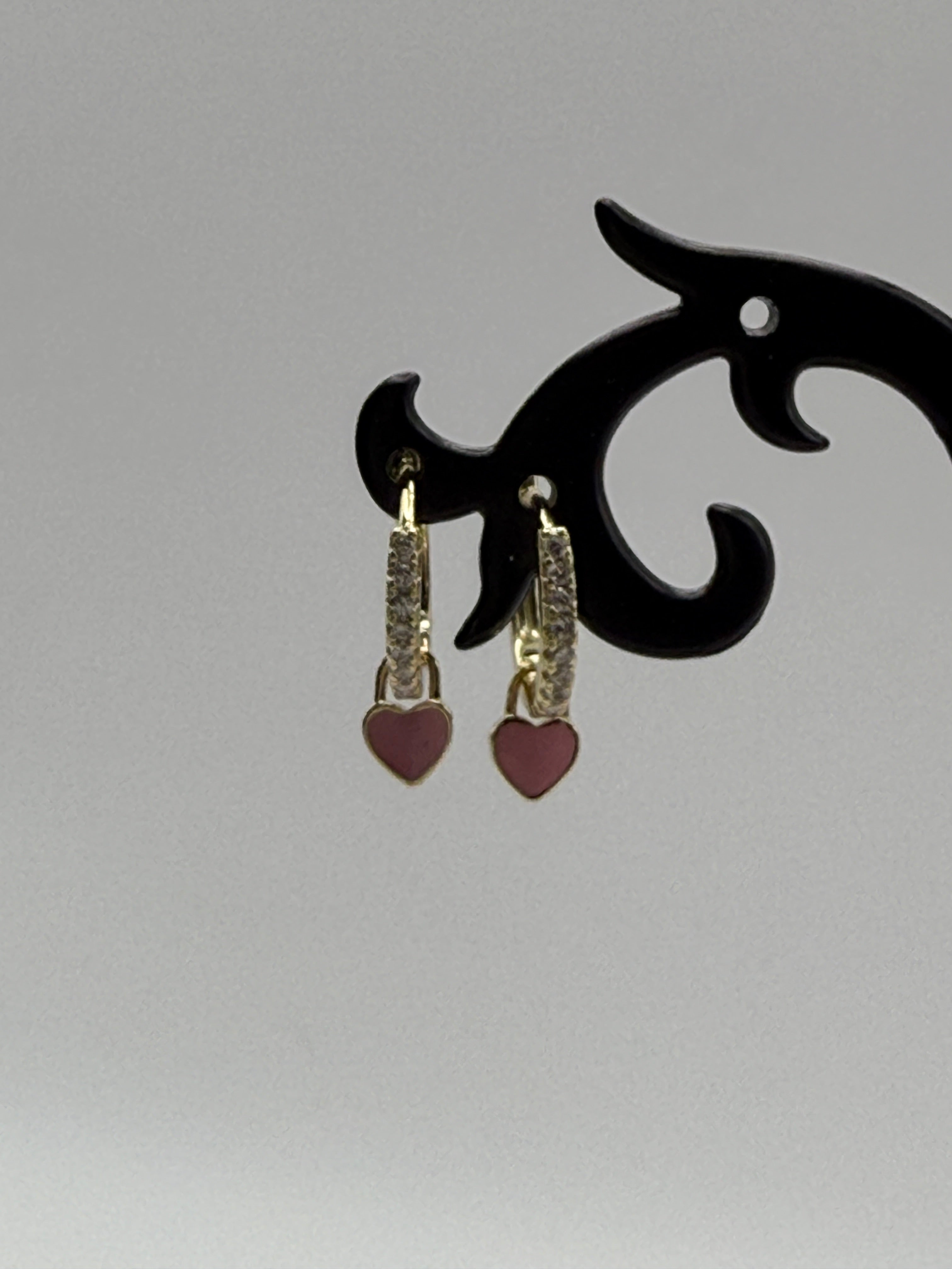 “Tiny Pink Heart Huggies” — CZ + Enamel Cuties