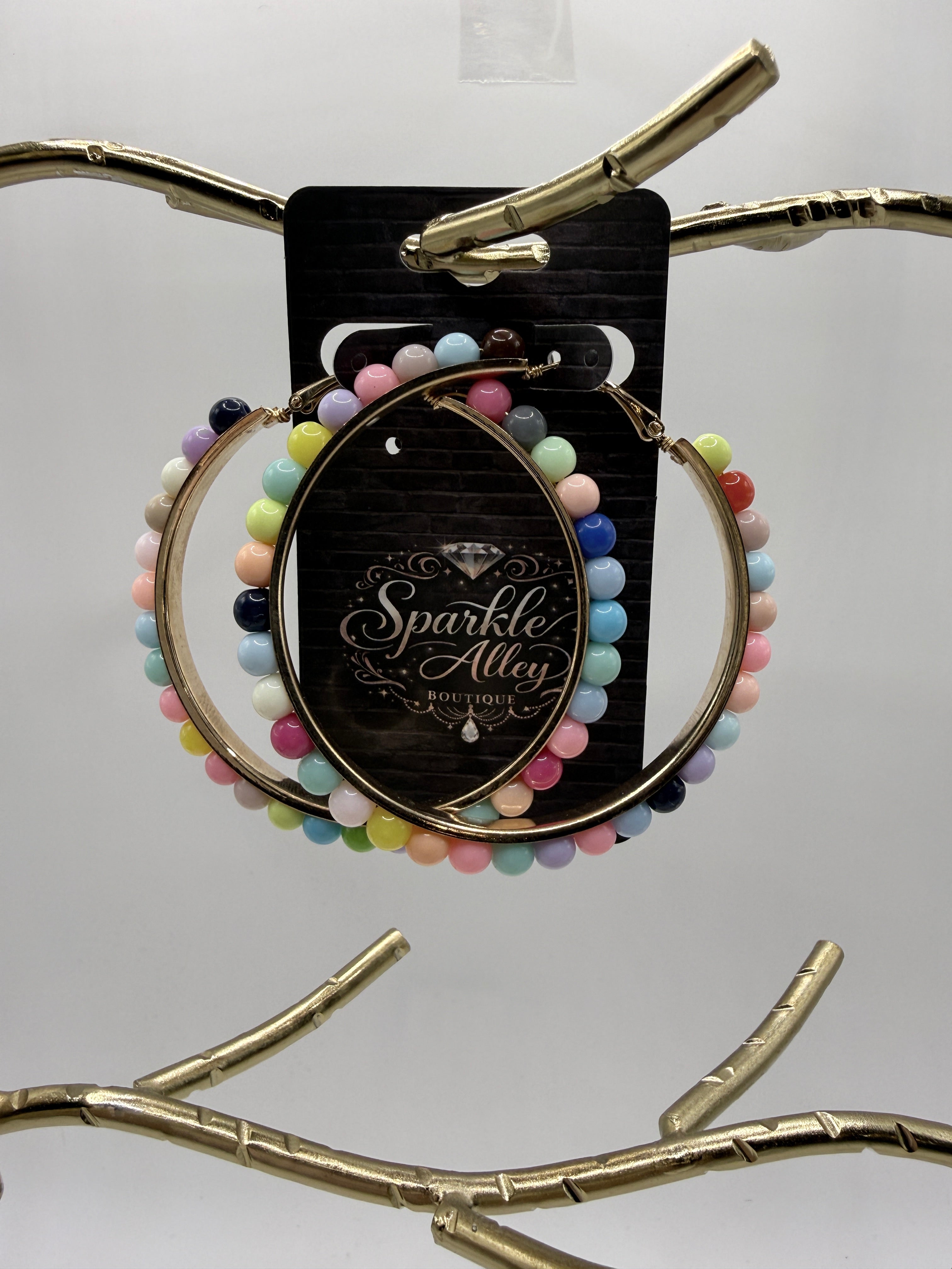 Large 3" Color Pop Beaded Hoop Earrings – Rainbow Pastel Statement Hoops