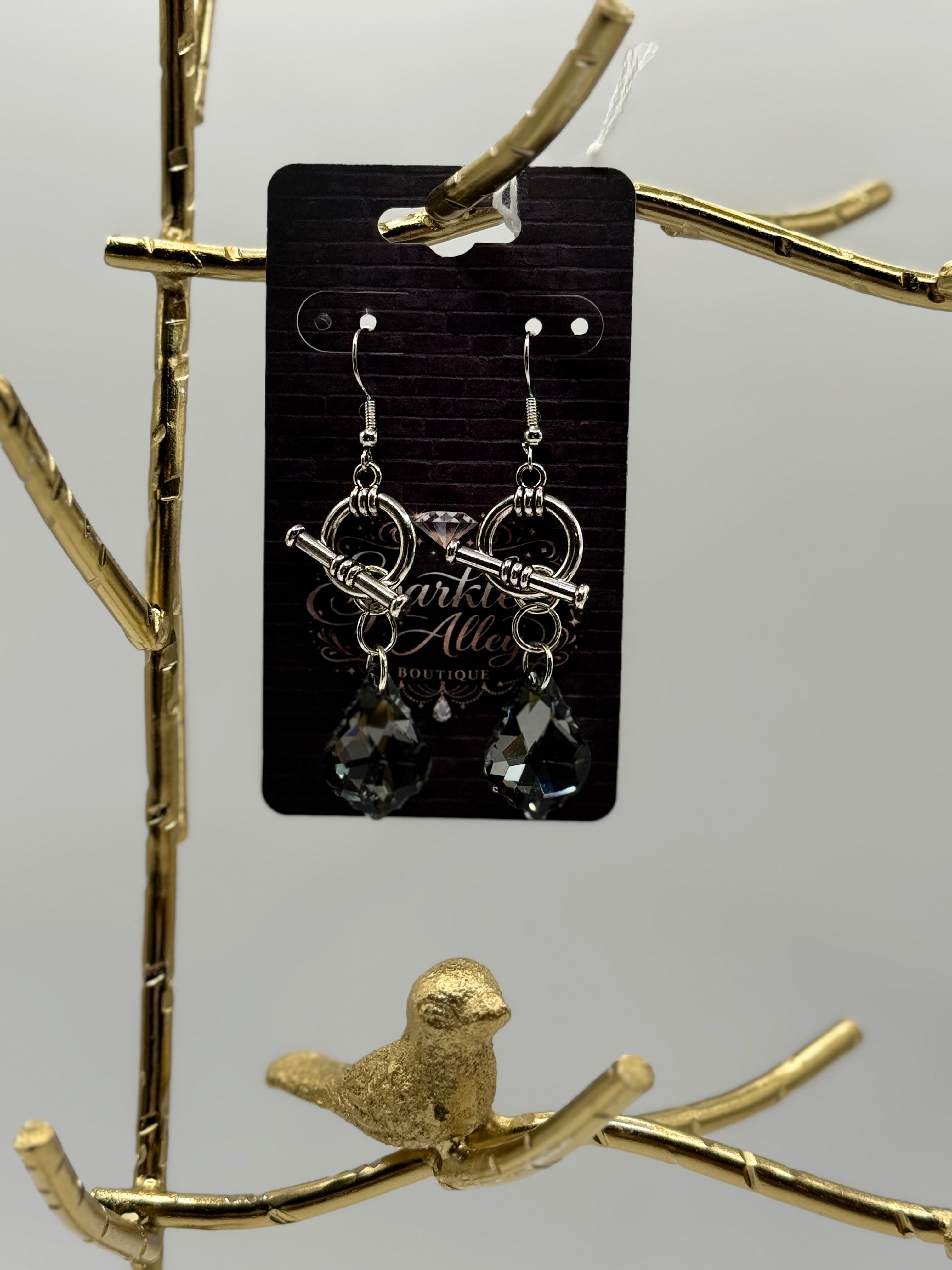 Handmade Toggle Ring Crystal Drop Earrings – Removable Charm Hoops