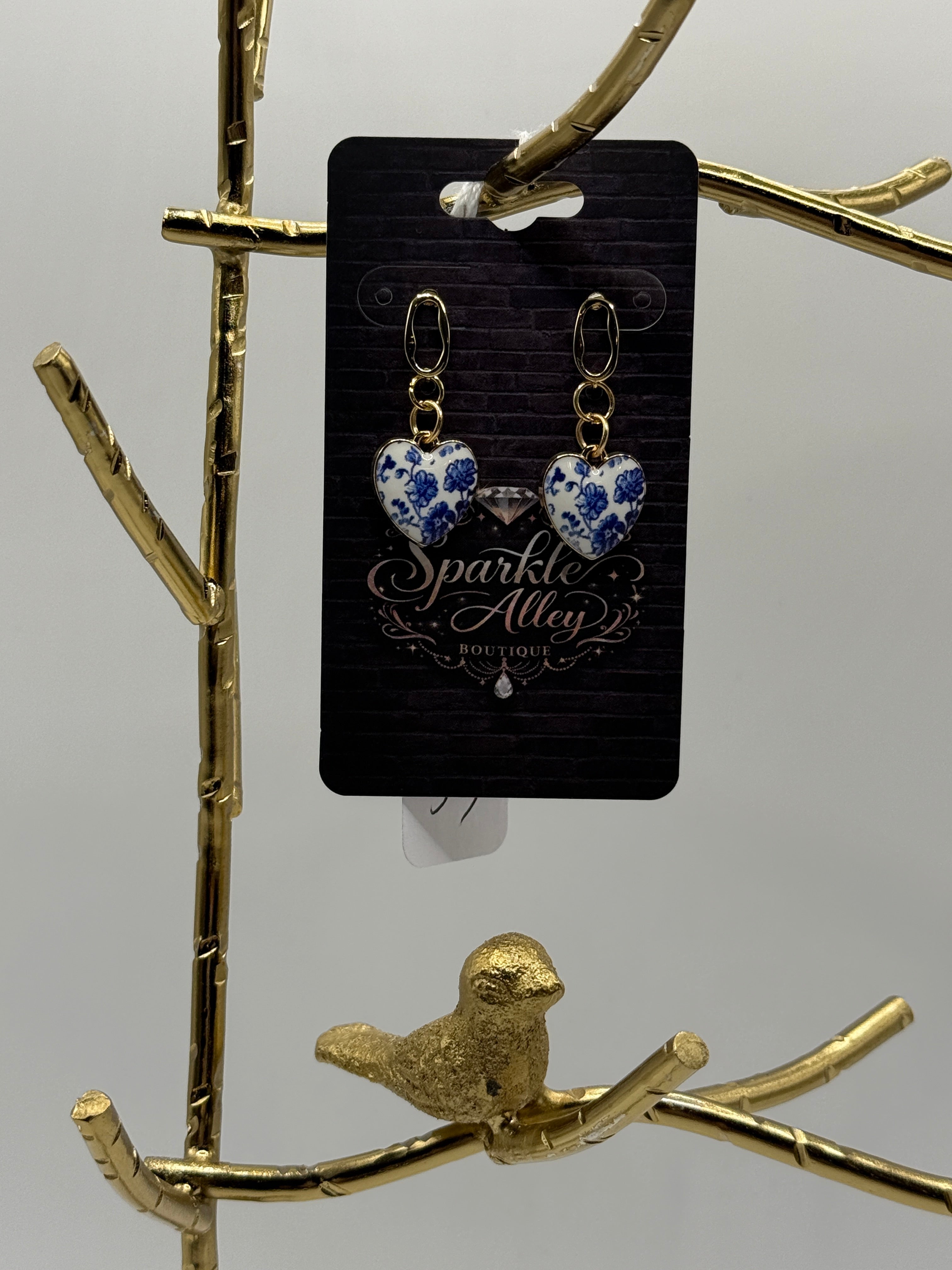 St. Augustine Collection - Handmade Blue Porcelain Heart Drop Earrings