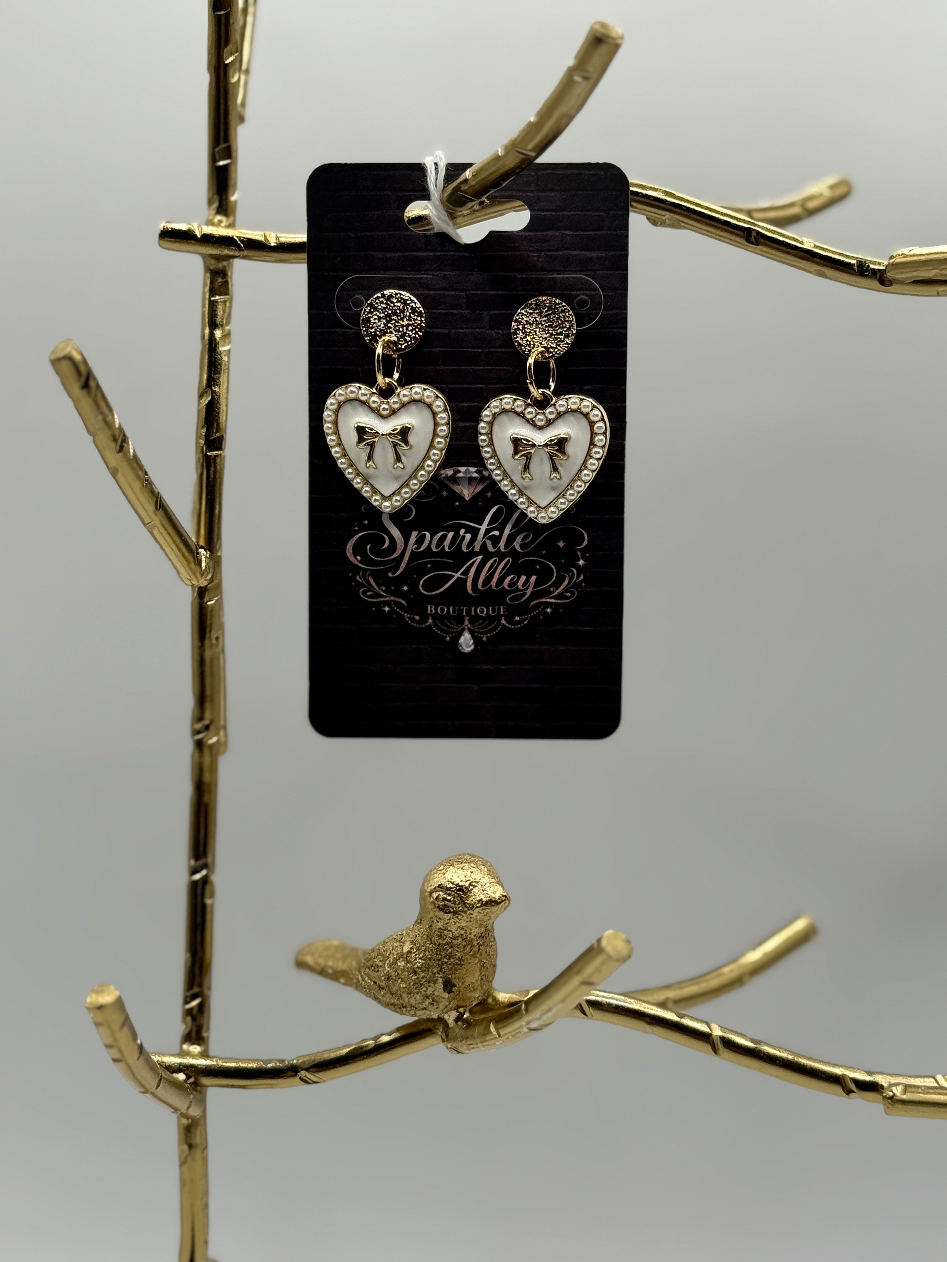 St. Augustine Collection - Pearl Edge Heart & Bow Drop Earrings