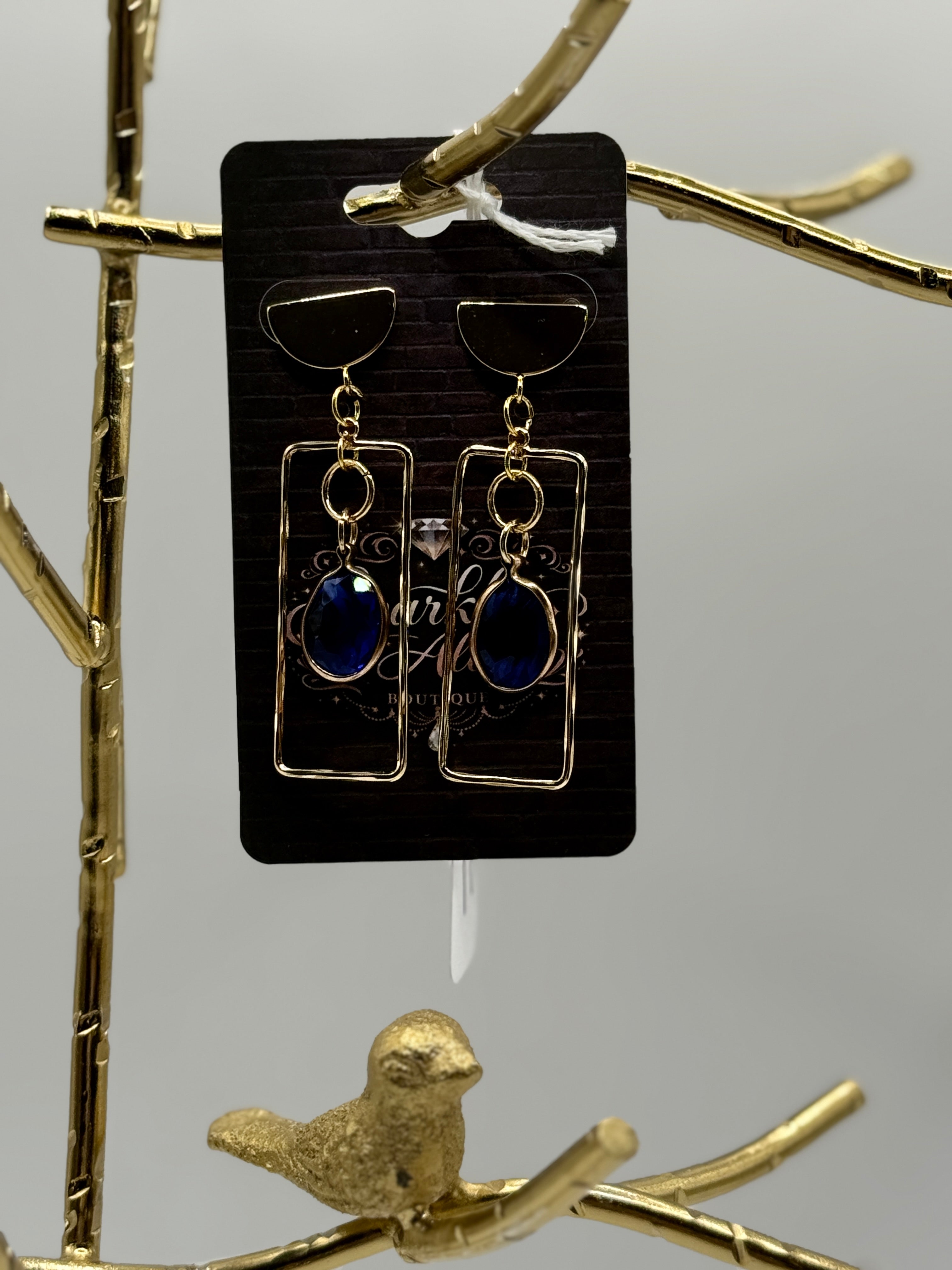 St. Augustine Collection - Navy Glass & Gold Geometric Drop Earrings