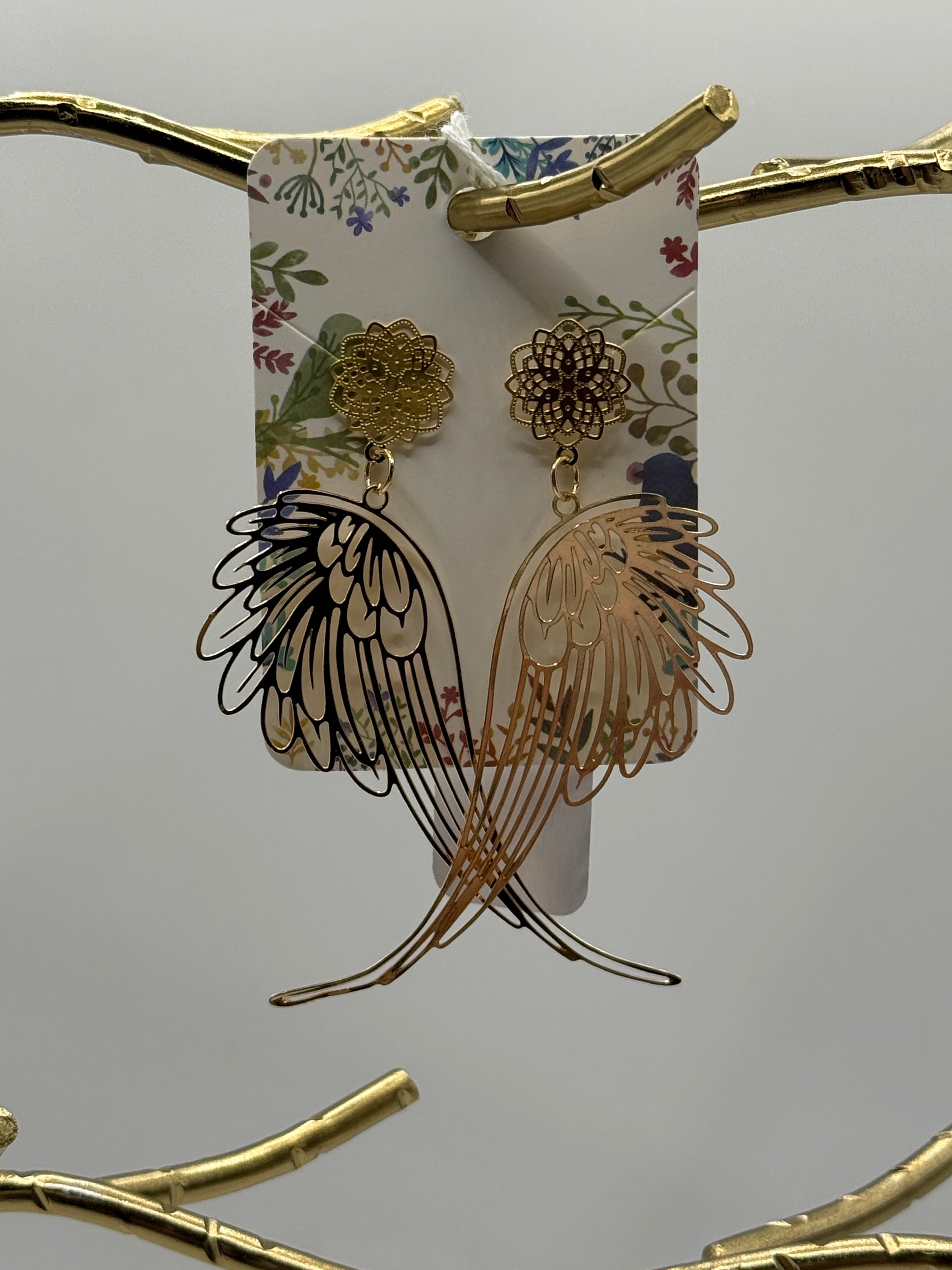 Handmade Antique Wing Drop Earrings – Statement Angel Wing Art
