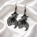 Handmade Black Filigree Koi Earrings – Lightweight Art Deco Statement