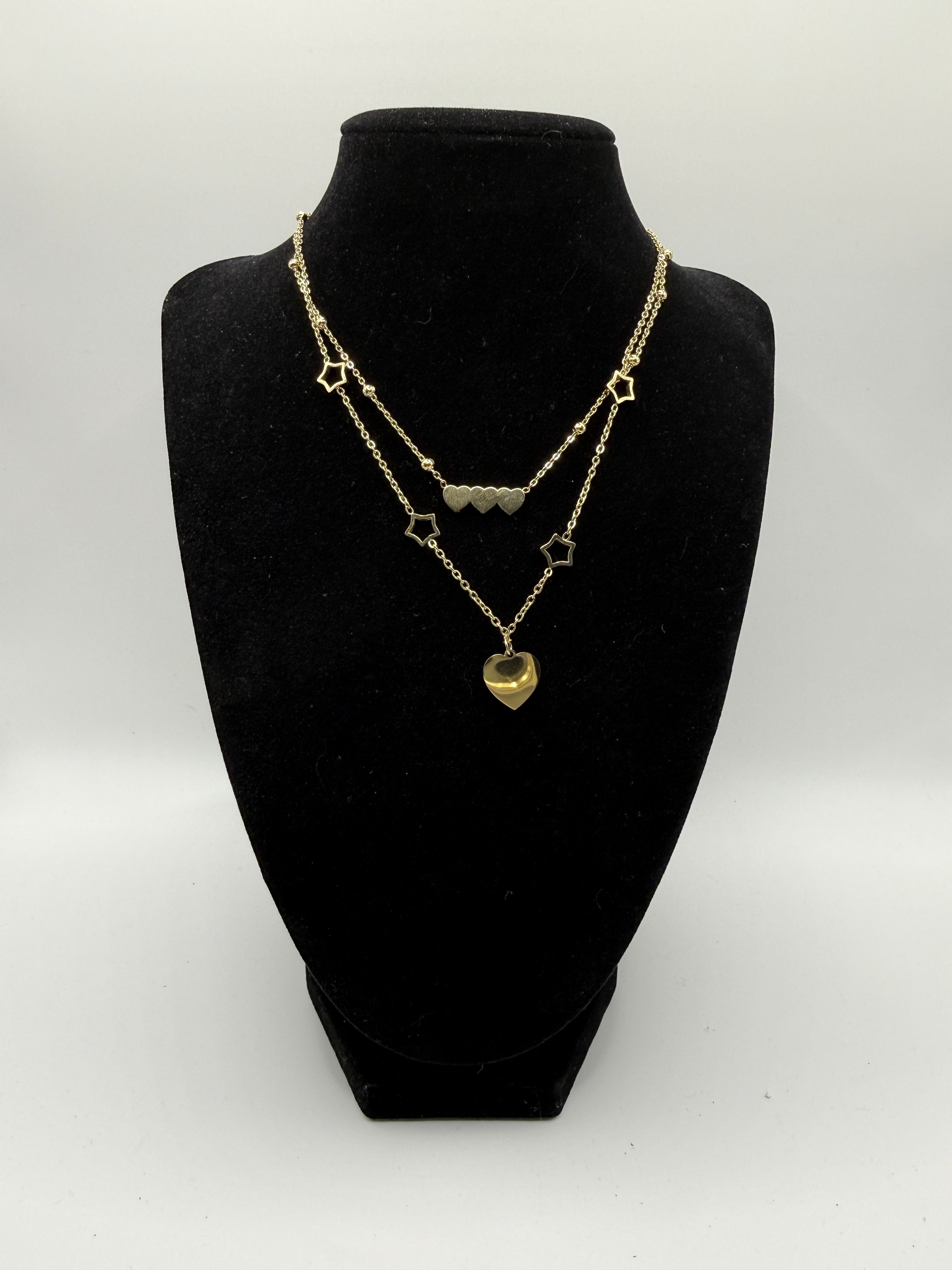 Gold Layered Heart Necklace | 12″ + 14″ | Dainty Layer Set