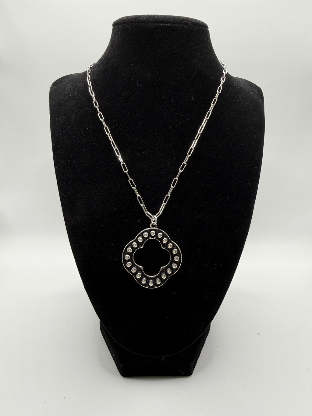 16″ Silver Clover Medallion Necklace | Western Boho Statement