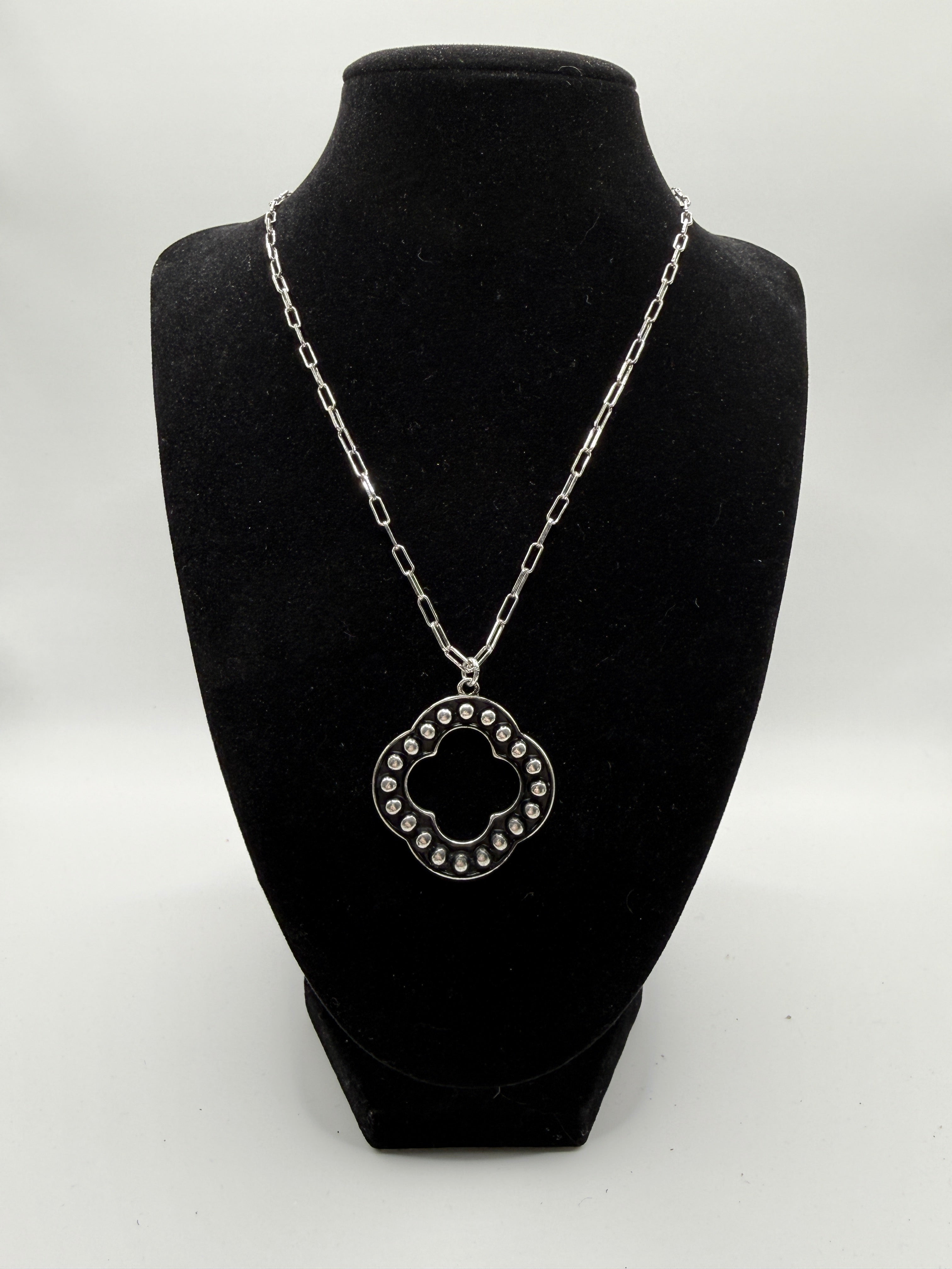 16″ Silver Clover Medallion Necklace | Western Boho Statement