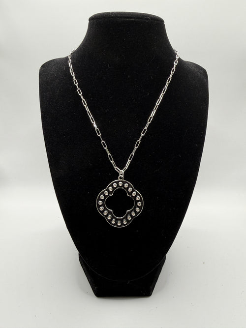 16″ Silver Clover Medallion Necklace | Western Boho Statement