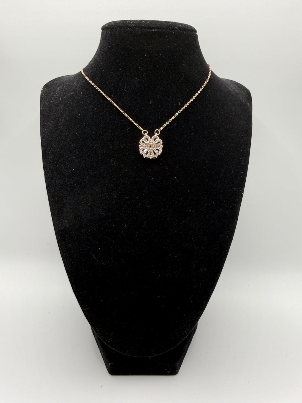 14″ Gold Dainty Necklace with Pavé Clover & Heart Charms – Convertible 2-Way Design