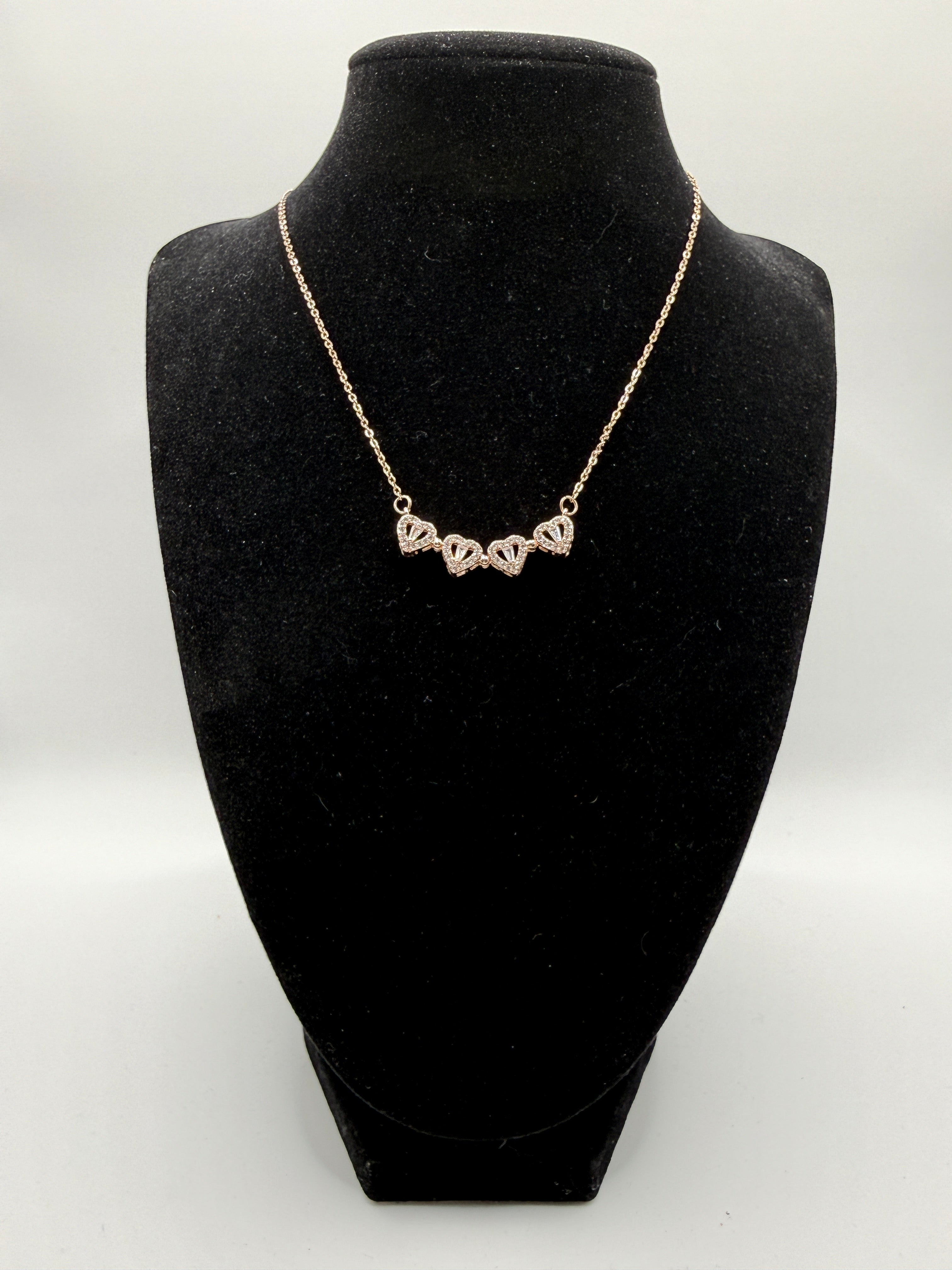 14″ Gold Dainty Necklace with Pavé Clover & Heart Charms – Convertible 2-Way Design