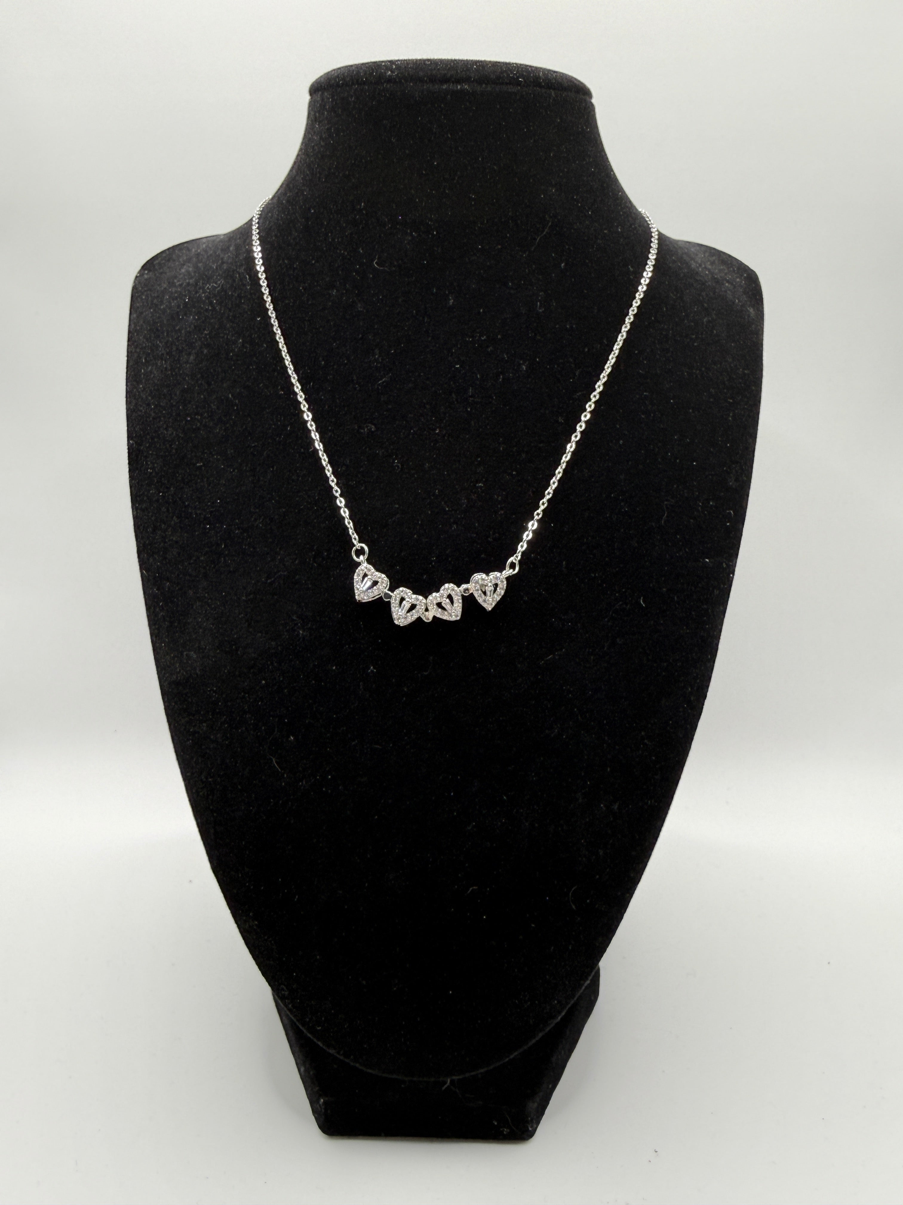 14″ Gold Dainty Necklace with Pavé Clover & Heart Charms – Convertible 2-Way Design