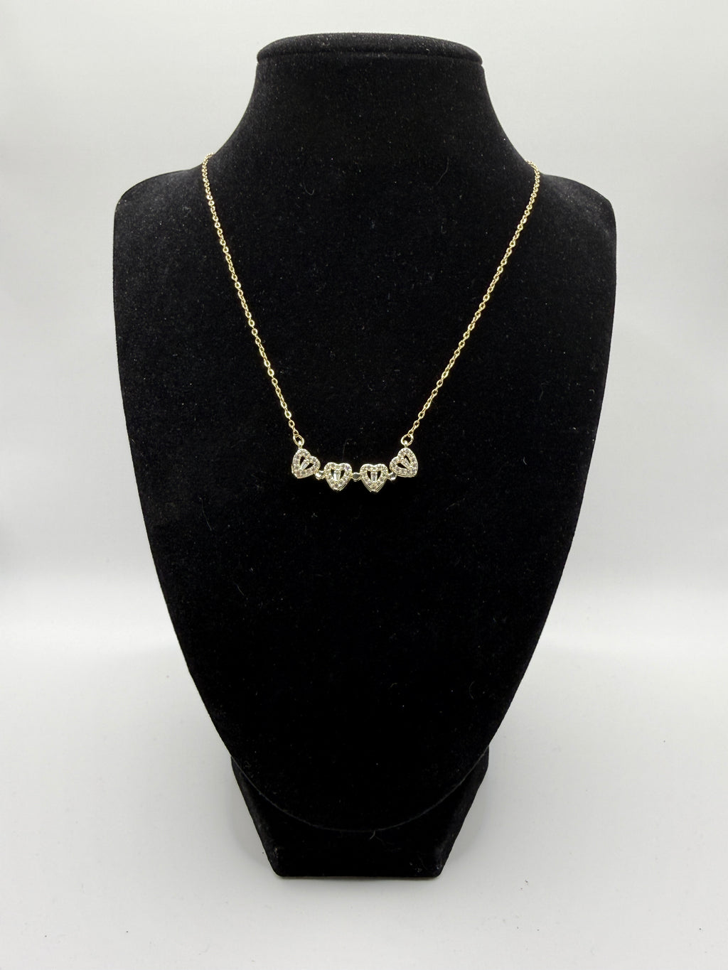 14″ Gold Dainty Necklace with Pavé Clover & Heart Charms – Convertible 2-Way Design