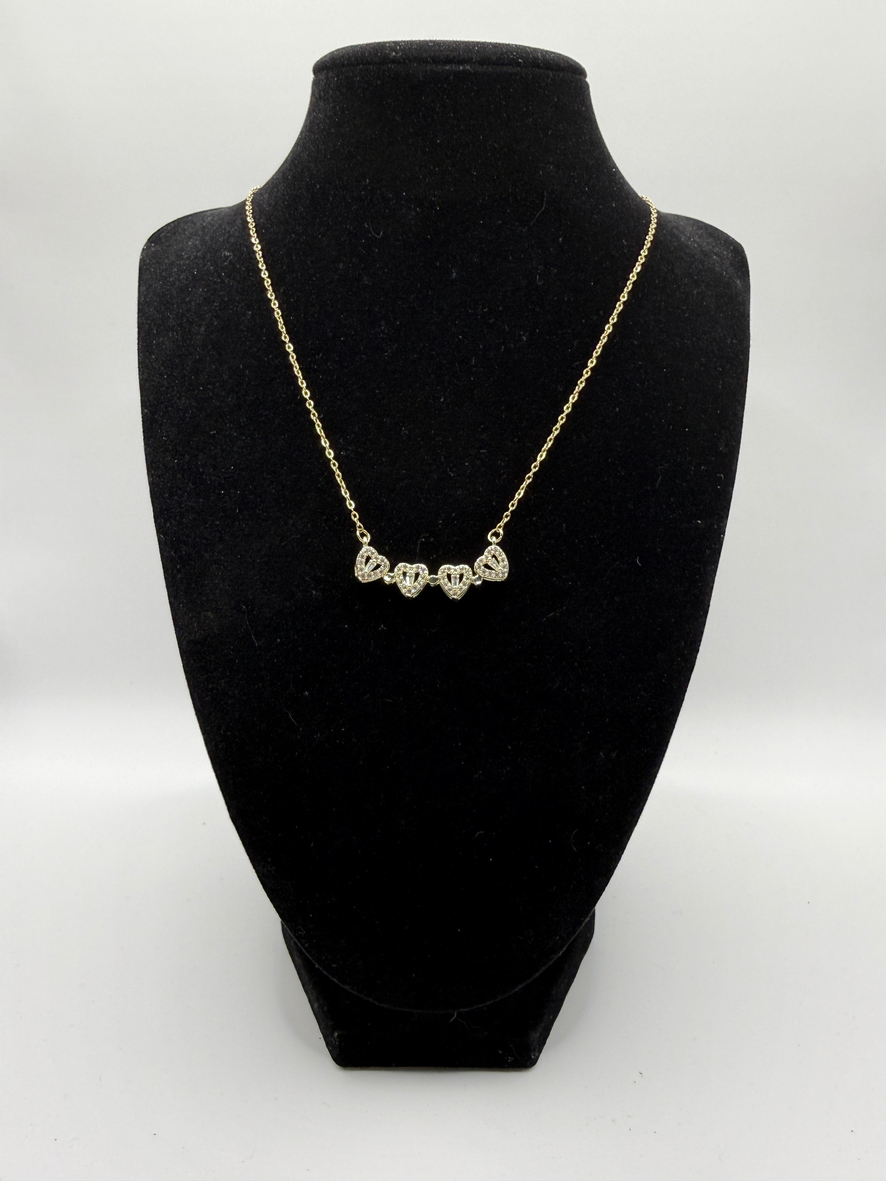 14″ Gold Dainty Necklace with Pavé Clover & Heart Charms – Convertible 2-Way Design