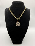 14″ Gold Front Toggle Necklace with Bee Medallion Pendant, Paperclip Chain