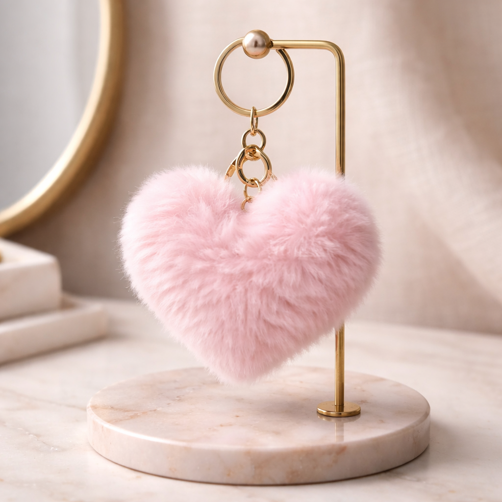 Fluffy Bag Charm Keychains – Bows, Hearts & Pom Puffs (Multiple Styles/Colors)