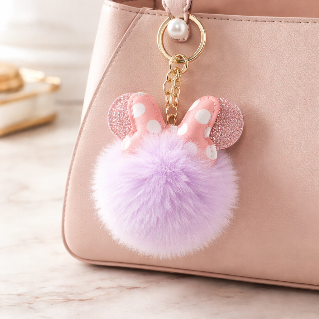 Fluffy Bag Charm Keychains – Bows, Hearts & Pom Puffs (Multiple Styles/Colors)