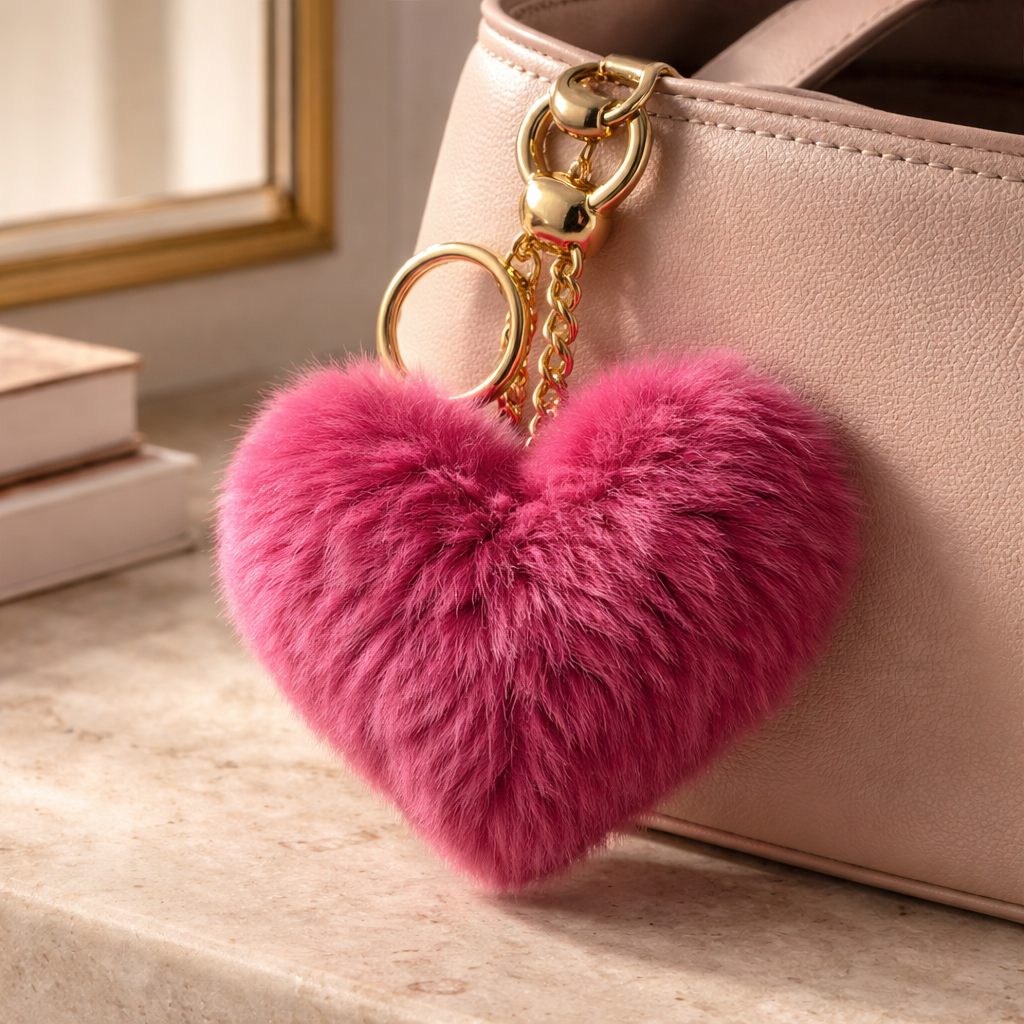 Fluffy Bag Charm Keychains – Bows, Hearts & Pom Puffs (Multiple Styles/Colors)