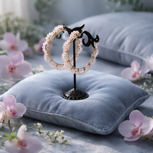 Blush Crystal Beaded Statement Hoops