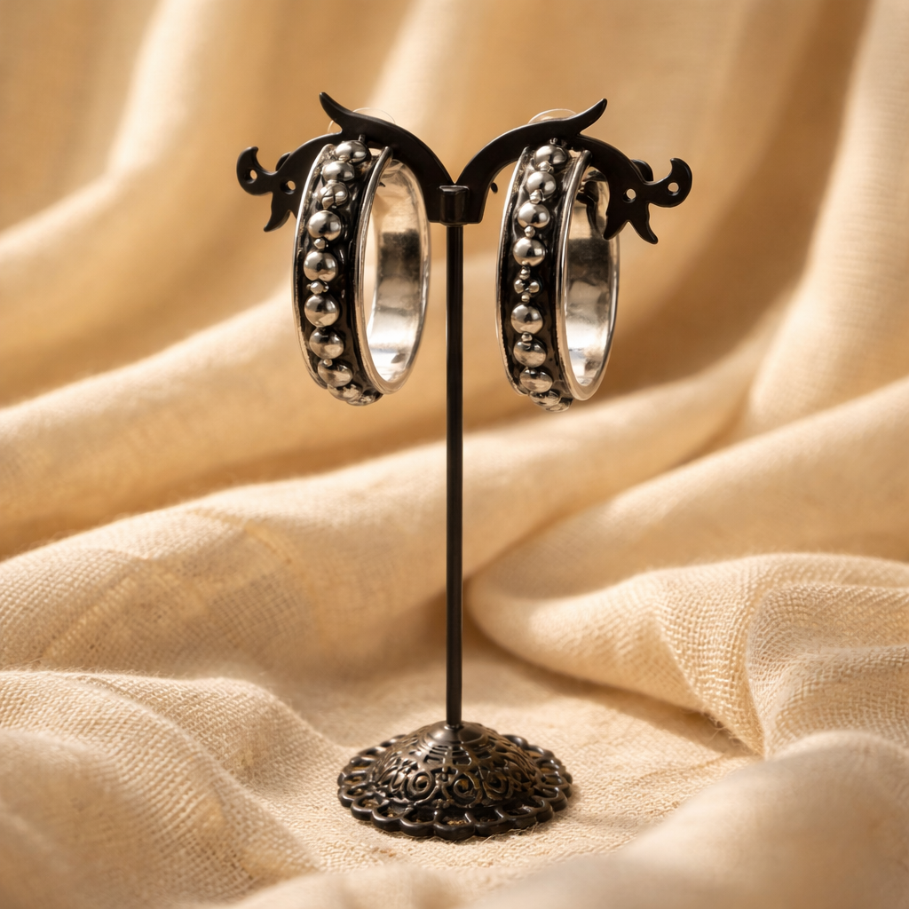 Bold Silver Studded Hoop Earrings