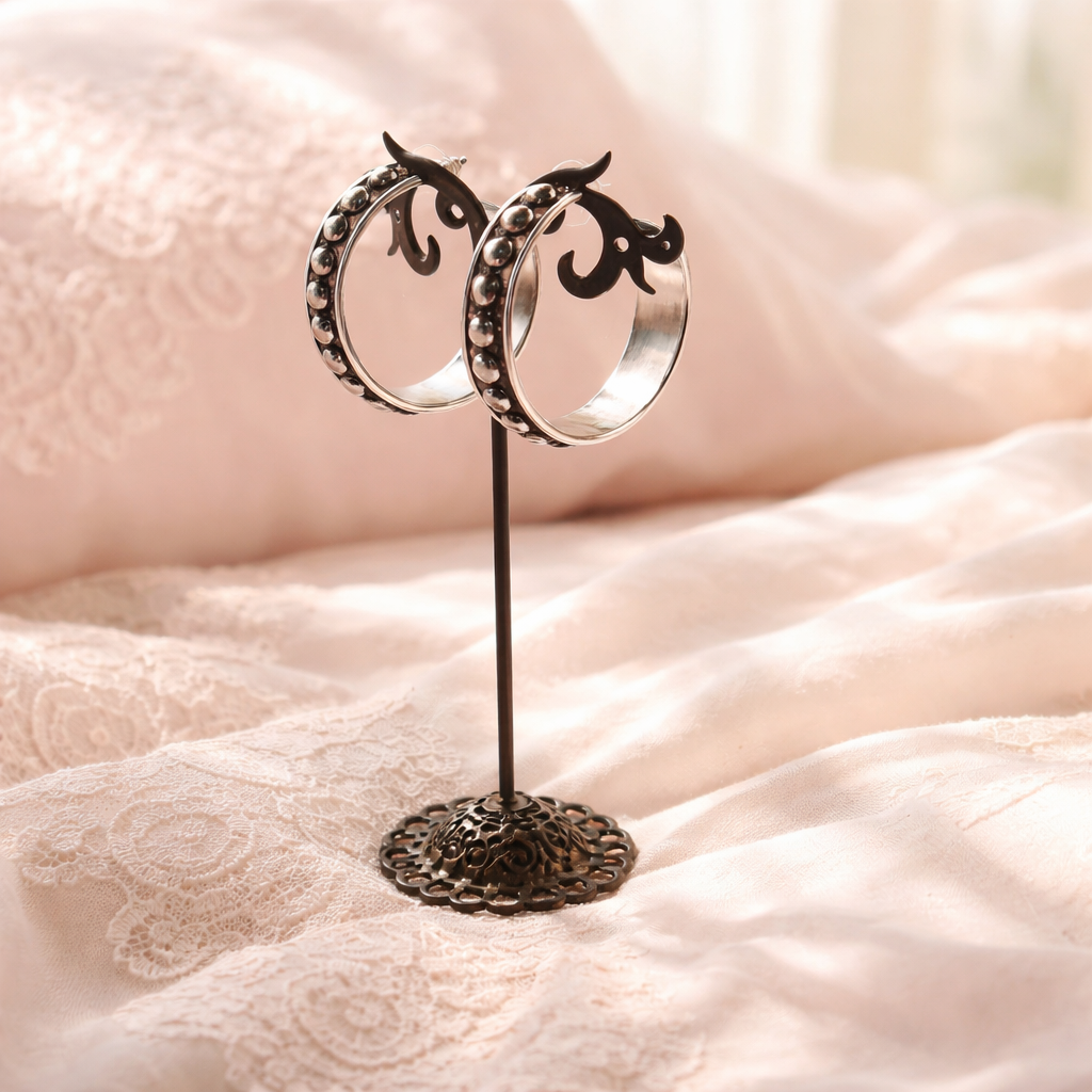 Bold Silver Studded Hoop Earrings