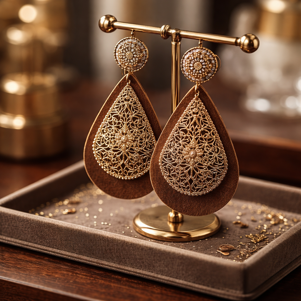 “Gilded Garden” Leather Statement Earrings — Handmade