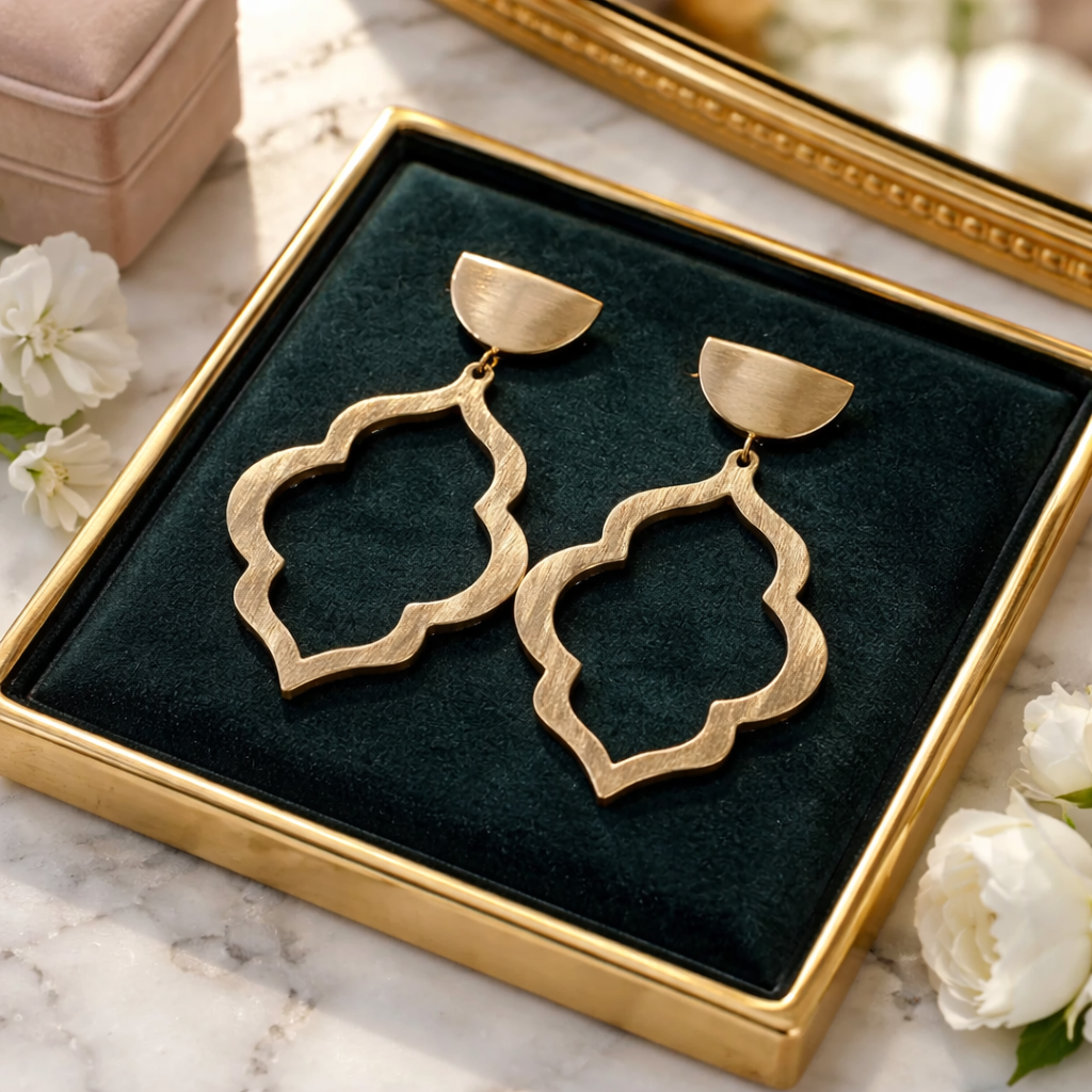 “Gilded Silhouette” Brushed Gold Statement Dangles — Handmade