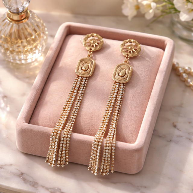 Handmade Vintage Gold Tassel Earrings – Luxe Crystal Fringe Drops (Cowboy Hat Glam!)