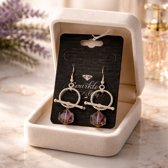 Handmade Toggle Crystal Drop Earrings – Removable Charm Design