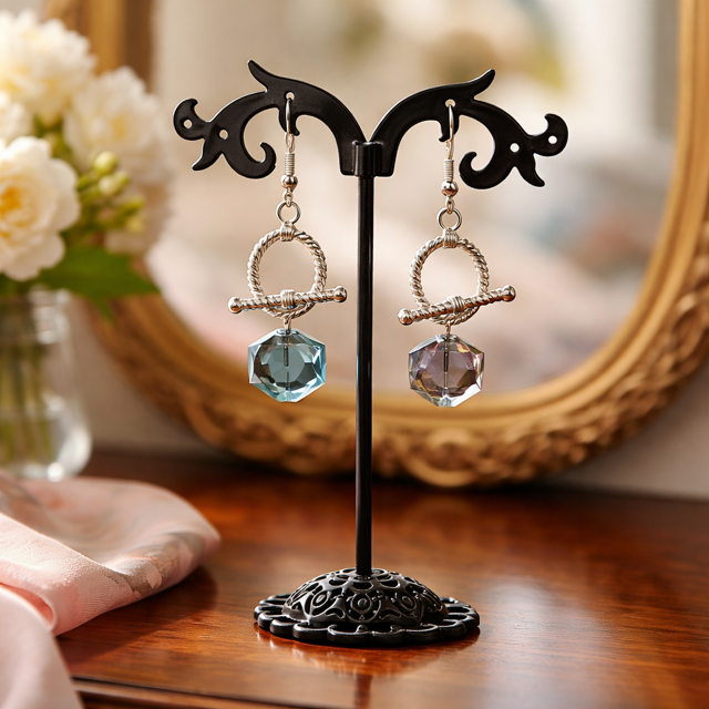 Handmade Toggle Crystal Drop Earrings – Removable Charm Design